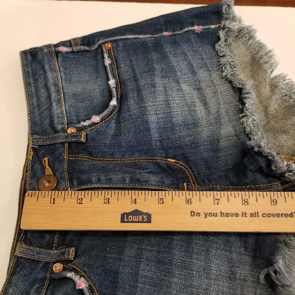 Bullhead Jean Shorts Women's Junior's Size 3 Blue Denim Pink Accents Fray Hem